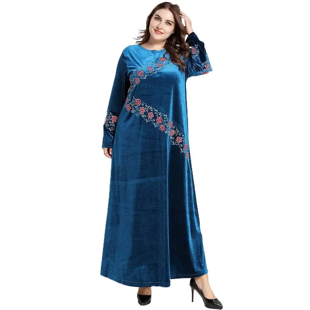 Осенне-зимнее велюровое Абая для женщин, арабское платье с вышивкой, Феста, турецкий кафтан, Исламская одежда, мусульманское платье