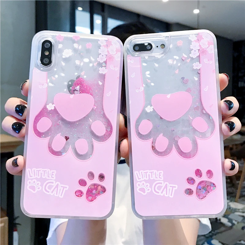 Чехол Tfshining с милыми кошачьими лапами блестящий зыбучий песок жидкий струящийся