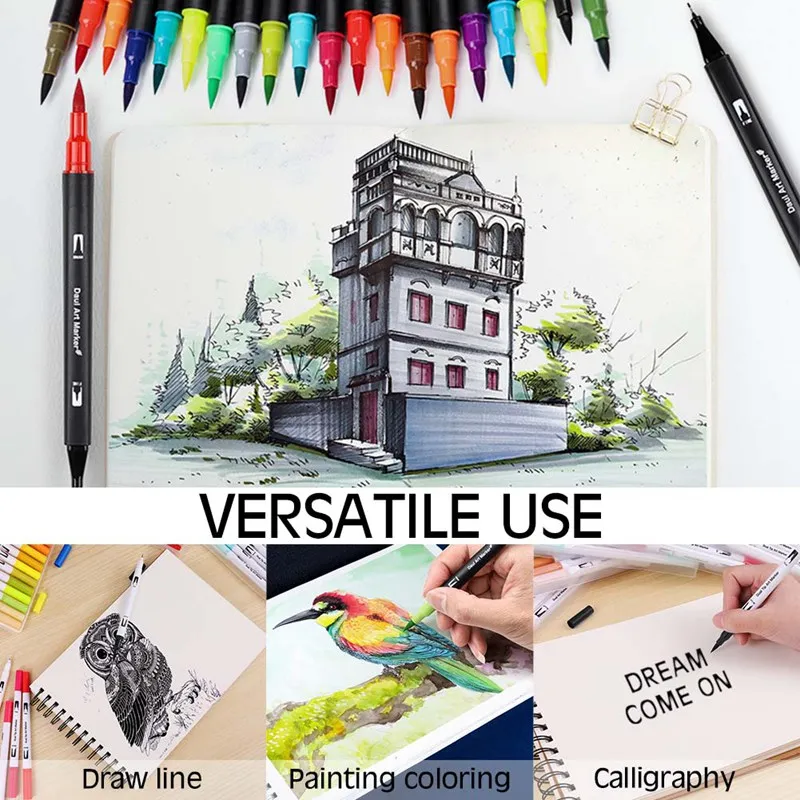 

Double-Headed Watercolor Marker 48-Color Art Soft-Head Painting Brush Set 24-Color Marker Pen Hook Line Pen Office Stationery