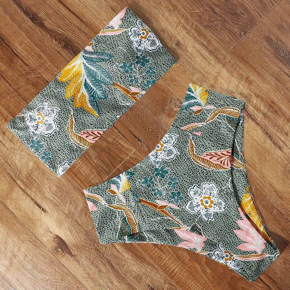 Женский купальник с открытыми плечами бикини пуш ап высокой талией сексуальный