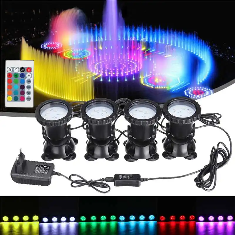Горячая 1 комплект 4 света Водонепроницаемый 24 RGB светодиодный подводный источник света 16 цветов 4 режима для бассейна фонтаны пруд водный сад