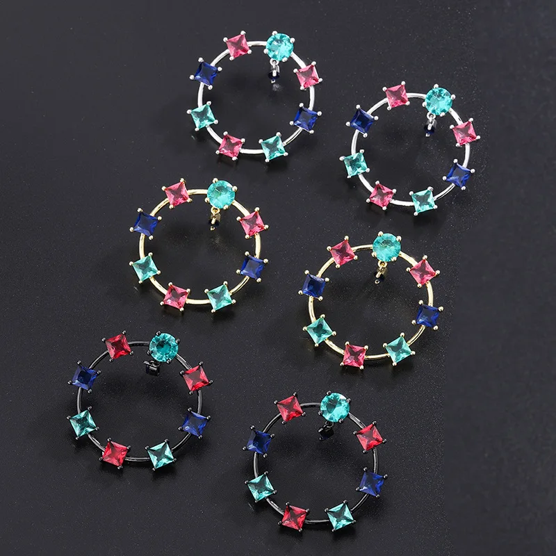 

Funmode Trendy Colorful Zircon Black Gun Plated Stud Earrings For Women Wholesale Fashion Party Jewelry Cobre CZ Brincos FE98