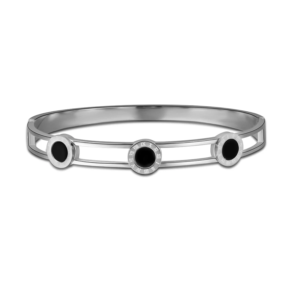 ЗуМанго Модные браслеты-обручи из титановой стали с черной оболочкой, розовым золотым цветом, вырезанными римскими цифрами, классическими браслетами на запястье ZB17008.