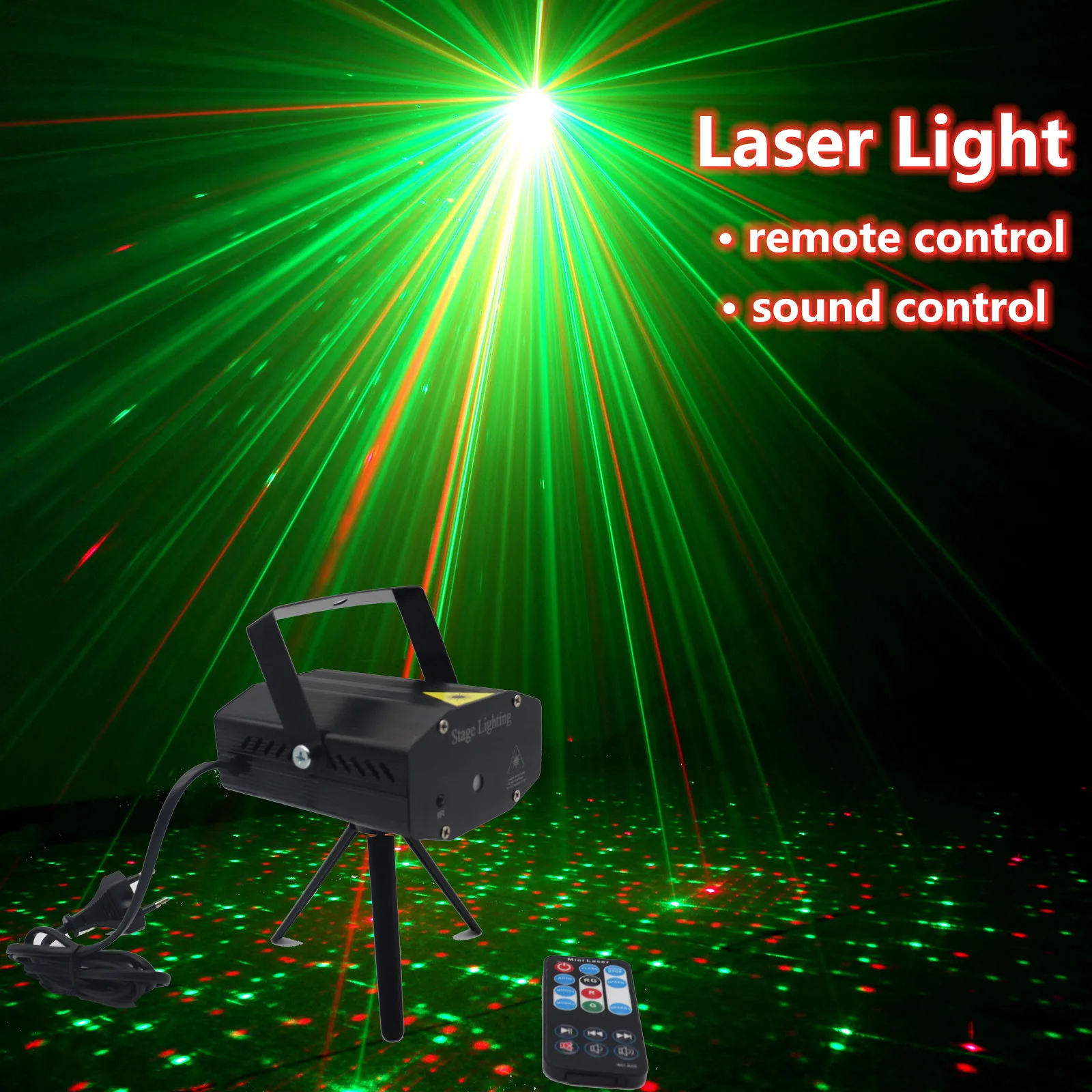 Mini projecteur Laser LED R & G Portable  avec télécommande  réglage de l'effet d'éclairage de