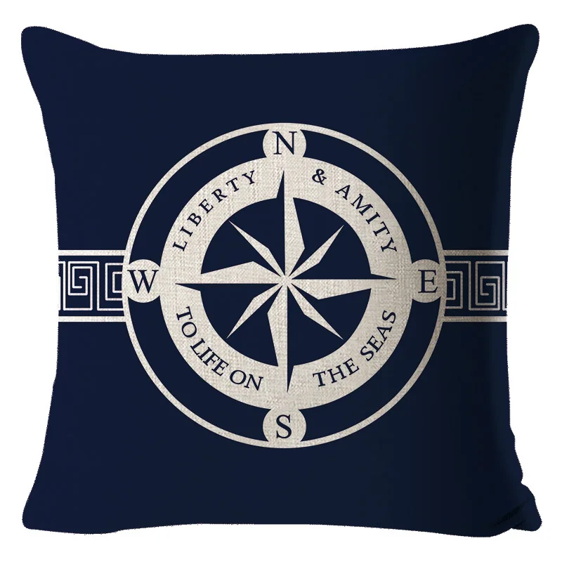 Home Decorative Pillowcase Square Cushion Cover Blue Sea Compass Series Marine Boat Toss Pattern Pillow | Дом и сад
