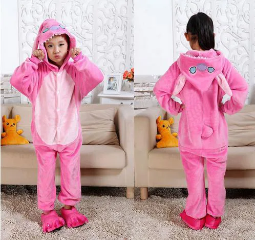 Pink Stitch Onesie/Детская Пижама кигуруми с единорогом; зимняя Пижама с пандой; Пижама с единорогом для мальчиков и девочек; Фланелевая пижама с животными для костюмированной вечеринки; одежда для сна с капюшоном - Цвет: Pink Stitch