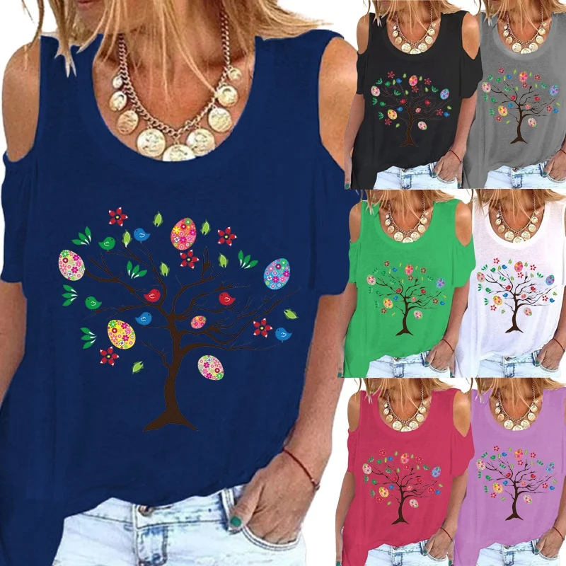 

Fashion Printing Round Neck Pullover Summertee Short Sleeves Women Blouse Graphic Tee Loose Shirt Casual Top