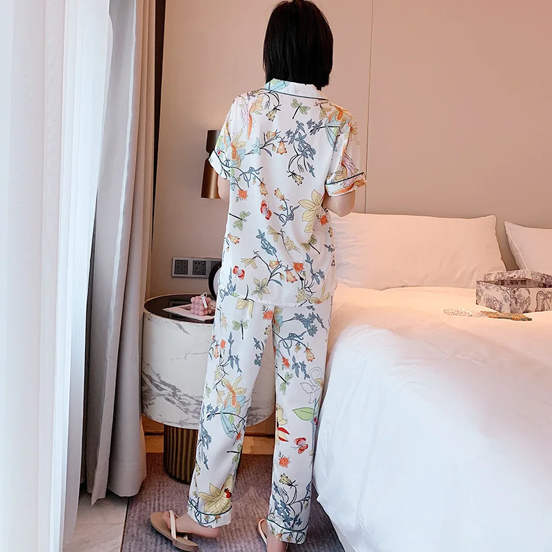 Женские летние шелковые брюки с коротким рукавом костюм из двух частей Pyjamass