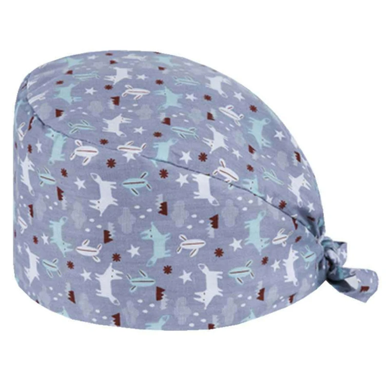 

Health Workers Frosted Hat Laboratory Operator Work Cap Beauty Salon Print Hat Adjustable Scrub Cap Working Clean Hat Spa Caps