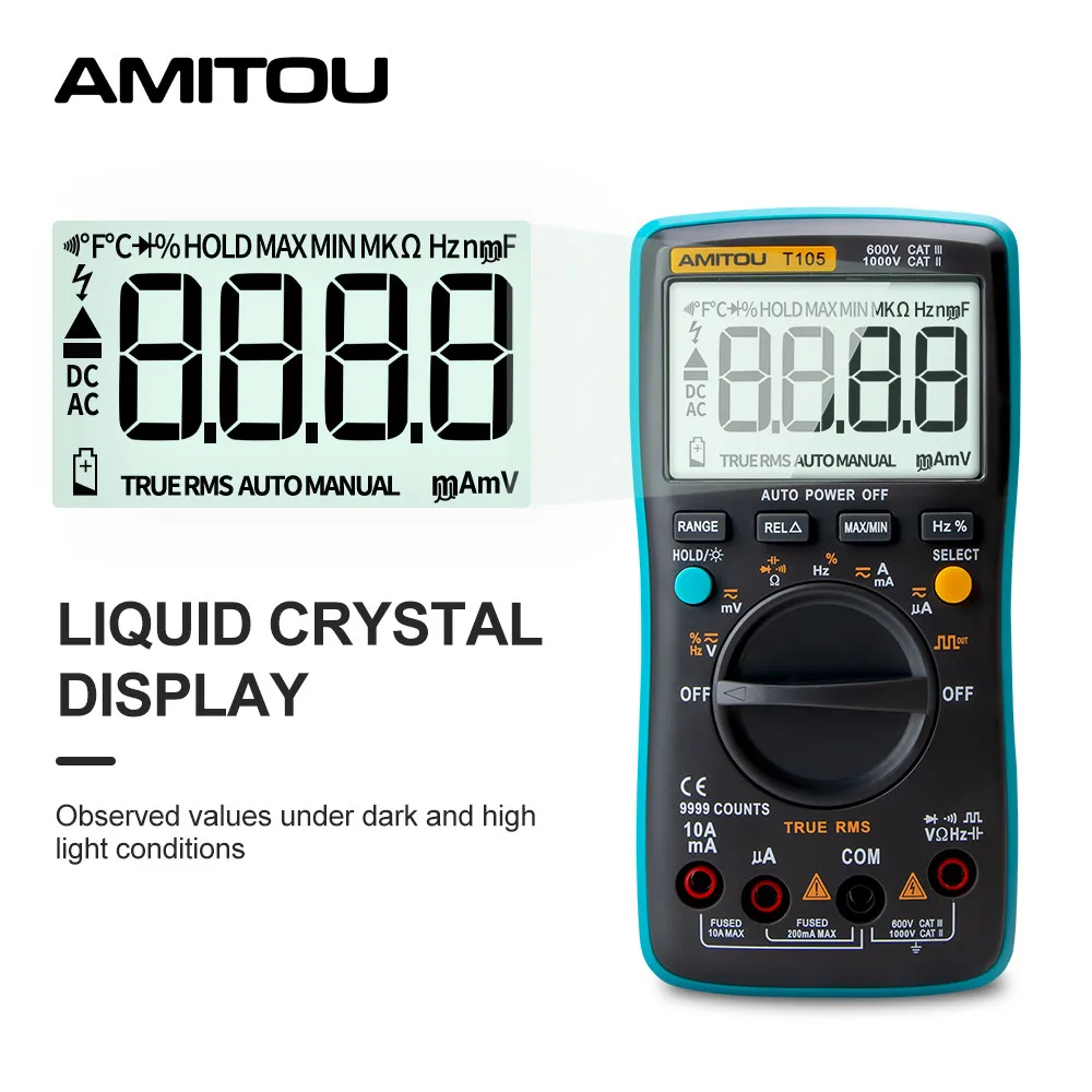 Цифровой мультиметр T105 с Умной защитой амперметр переменного/постоянного тока