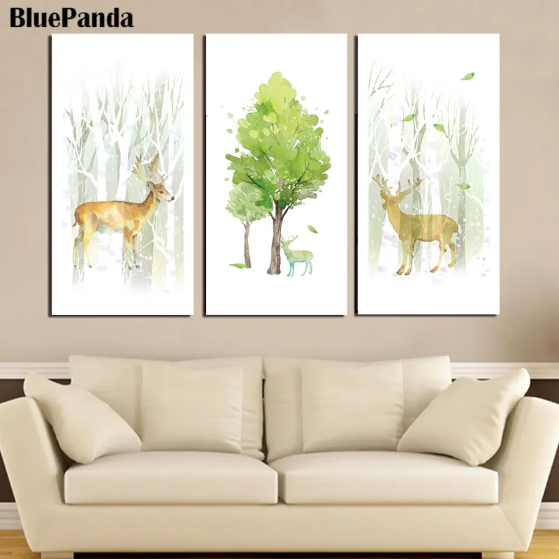 Олень дерево абстрактная Печать Дети Холст Картина на стену искусство Декор для