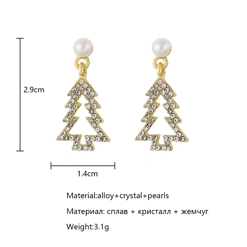 

Bacolod Christmas Tree Gold Color Dangle Earrings for Women Beauty Crystal Pearls Fashion Party Birthday Christmas Gifts