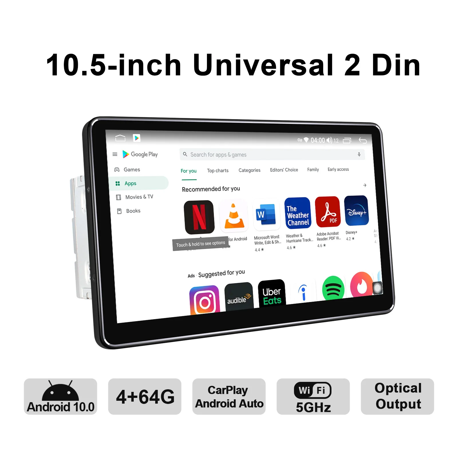 저렴한 오토라디오 안드로이드 10, 10.5 인치 2 딘 카 라디오 스테레오 유니버설 헤드 유닛 멀티미디어 HD 1280*720 무선 카플레이 안드로이드