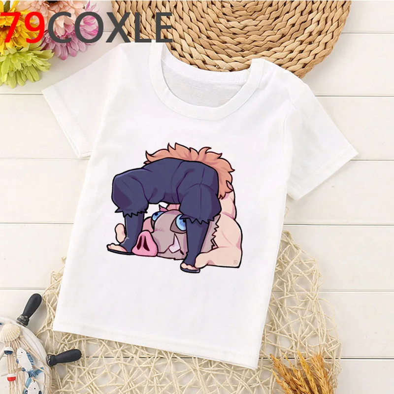 Демон убийца T рубашка для детей принт с героями мультфильмов Kawaii Kimetsu без Yaiba