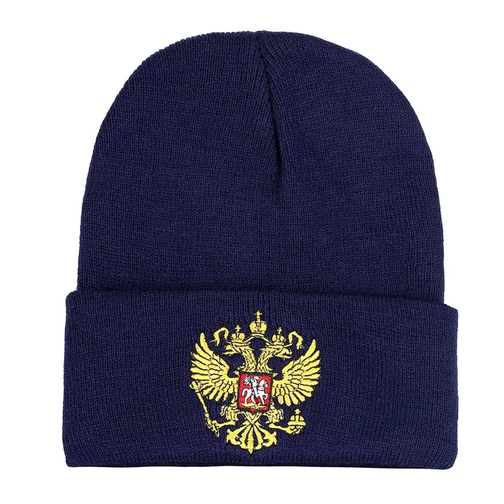 Knit Womens Winter Hats Warm Russian Double Eagle Embroidery Cotton Mens Beanies Cold Skullcap Short Caps Bonnet Girls Boy Hat | Аксессуары