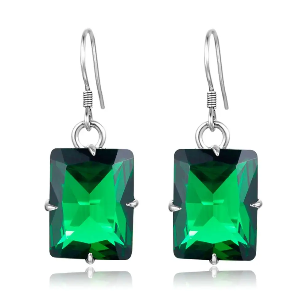 

100% Silver Earrings For Women Authentic 925 Sterling Silver Gemstone Long earrings Gothic Rectangle Shape Fine Jewelry New