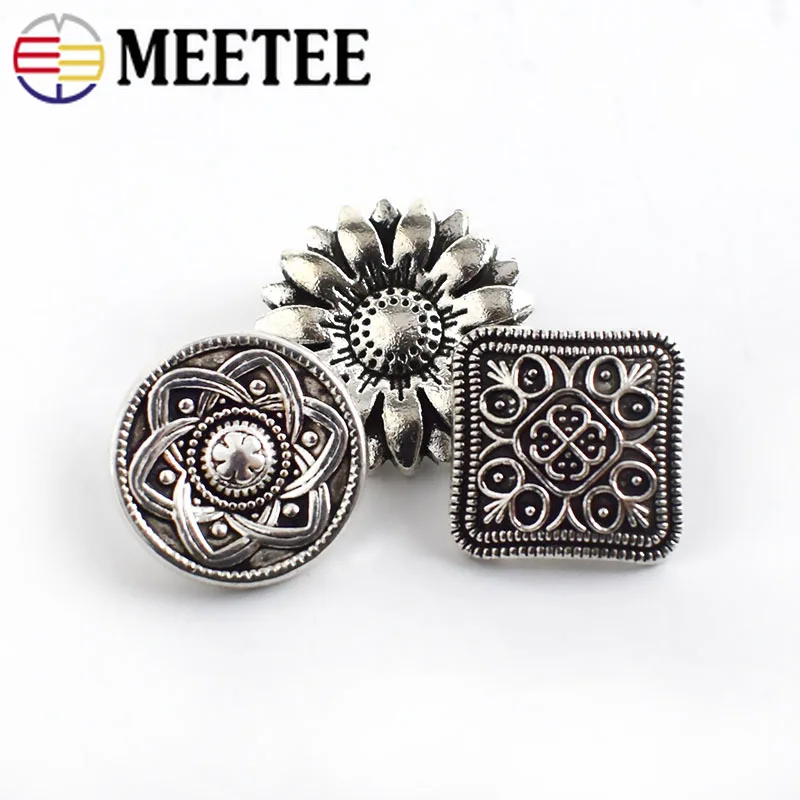 50 шт. Ретро цветок металлические пуговицы Античный Серебряная кнопка для джинсов