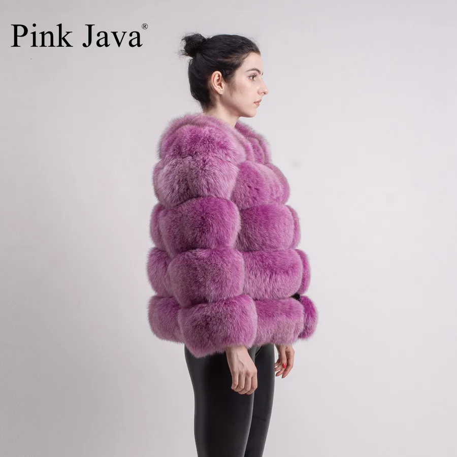 Розовая java QC8081 новая модель женская шуба из натурального Лисьего меха с длинными рукавами зимняя модная меховая одежда высокого качества