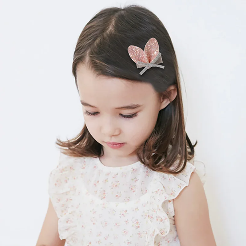 

2PCS Korean children's hairpin little girl bow clip baby mesh rabbit ear hair clip edge clip kids headdress Headwear