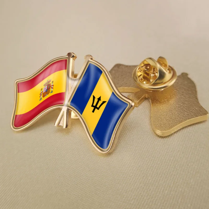 

Spain and Barbados Crossed Double Friendship Flags Lapel Pins Brooch Badges