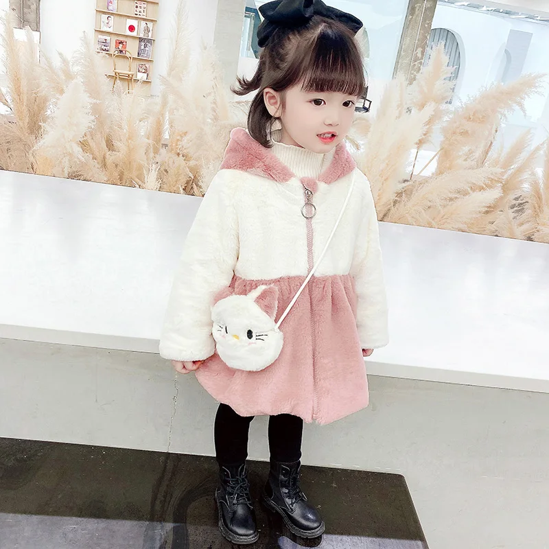 

Toddler Pink Autumn Winter Girls Plus Velvet Thickening Cute Baby Zipper Jacket Fashion Korean Warm 0 To 6 Years Old Hooded Top