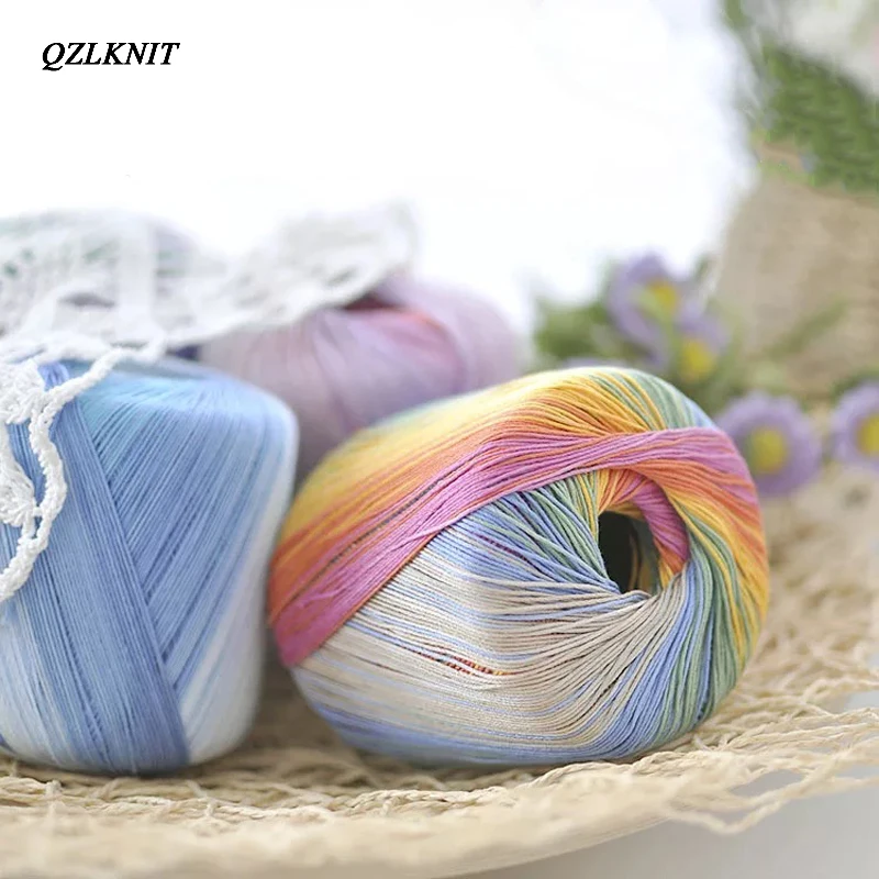 QZLKNIT 50 г/шарик № 5 цветная кружевная хлопчатобумажная пряжа сегментная