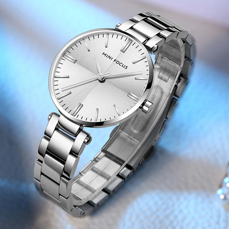 MINI FOCUS Fashion Luxury Ladies Wrist Watches Top Brand Silver Steel Strap Waterproof Women's Bracelet Watch Zegarek Damski