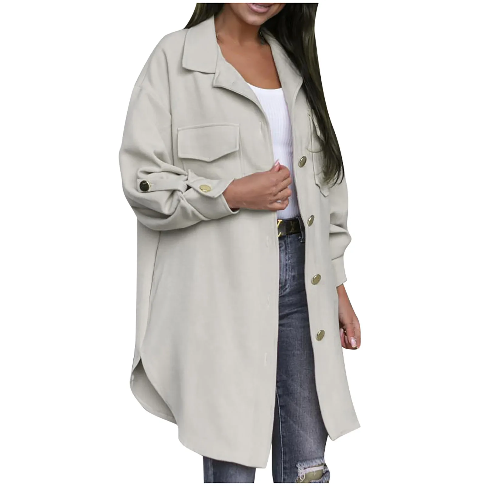 

2021 Autumn Women Shirts Loose Oversized Blouses Female Tops Loose Korean Pockets Womens Cardigan Coat Shirt Outerwear casaco