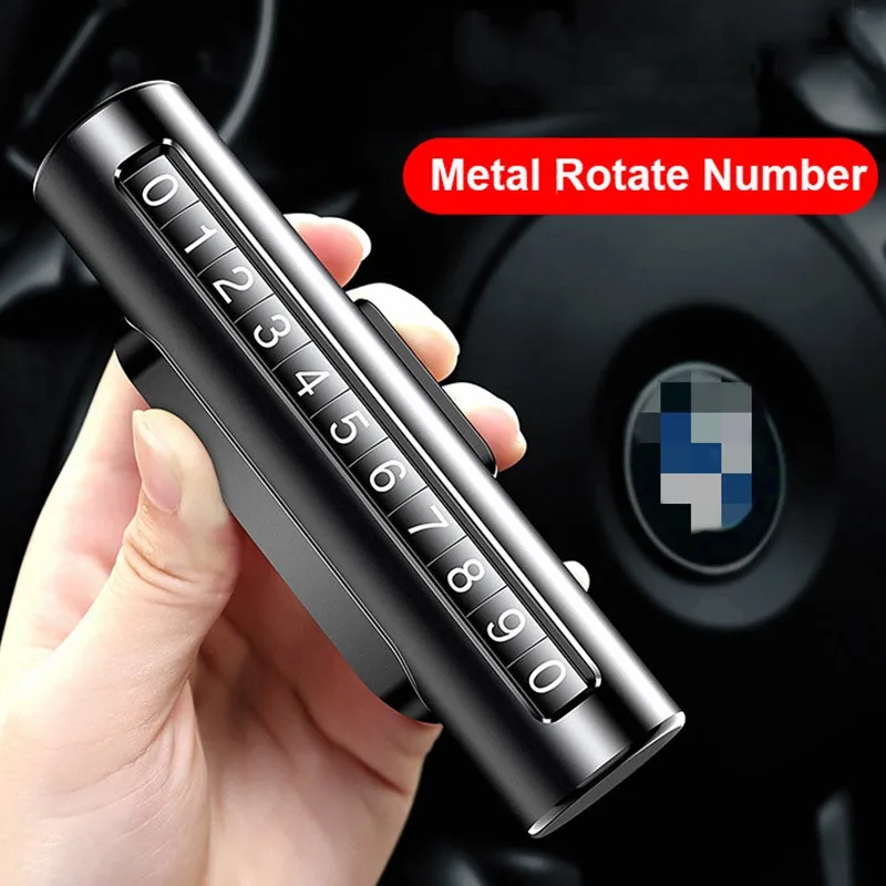 

Metal Car Temporary Parking Card Rotatable Number Hidden Double Sided Car Styling Parking Phone Number Plate with 3M Sticker