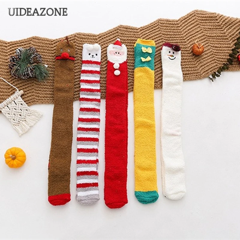UIDEAZONE, рождественские женские чулки, теплые, зимние, выше колена, дамский чулок, свободный размер,, Рождество, зима