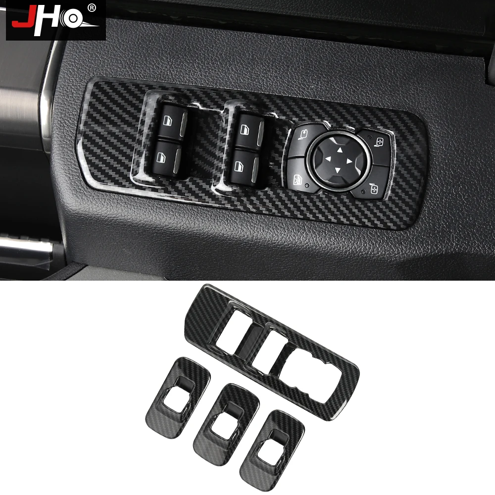 

JHO ABS Carbon Grain Car Window Glass Switch Panel Cover Trim For Ford F150 RAPTOR 2015-2020 2018 2019 2017 Interior Accessories