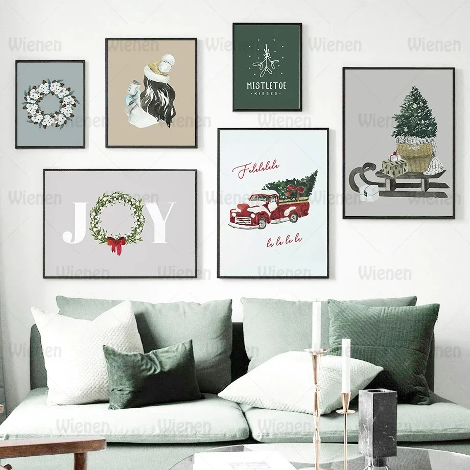 

Christmas Tree Garland Winter Car Sleigh Wall Art Canvas Painting Nordic Posters and Prints Wall Pictures for Living Room Decor