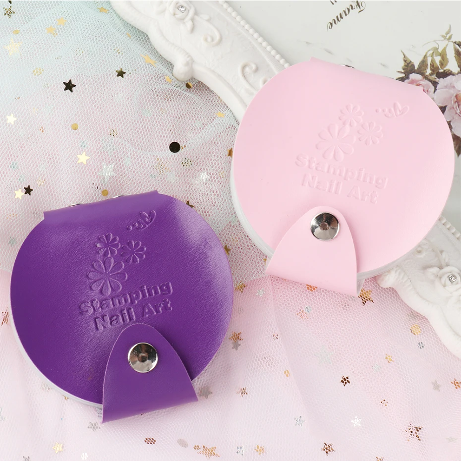 

1pcs Round Nail Art Stamping Plates Bags Leather 5.5cm Template Image Polish Stencil Holder Storage Bag Nail DIY Tools JI1588