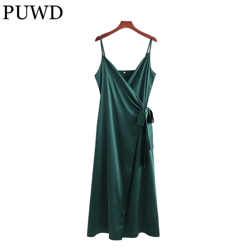 

Платье женское атласное средней длины с V-образным вырезом и открытой спиной