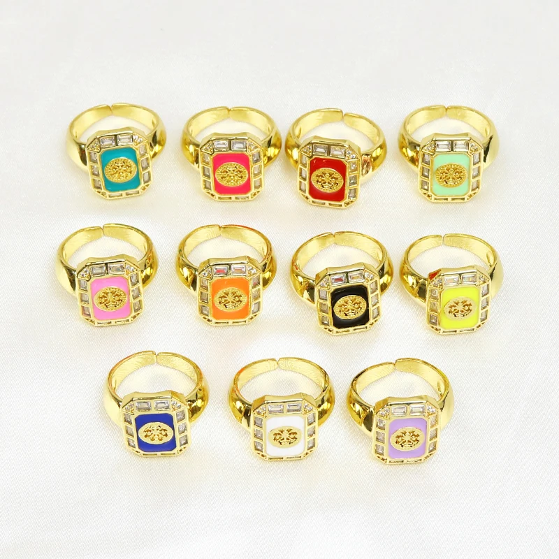

10 шт. разноцветные эмалевые геометрические стильные ювелирные кольца 18 к позолоченные вечерние ничные кольца разных цветов открытые геоме...