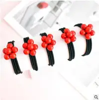 300pcs/lot DIY Red Simple Acrylic Three-in-one Rubber Bands 6 Beads Tie A Knot Hair Bands Hair Styling Tools Accessory HA914