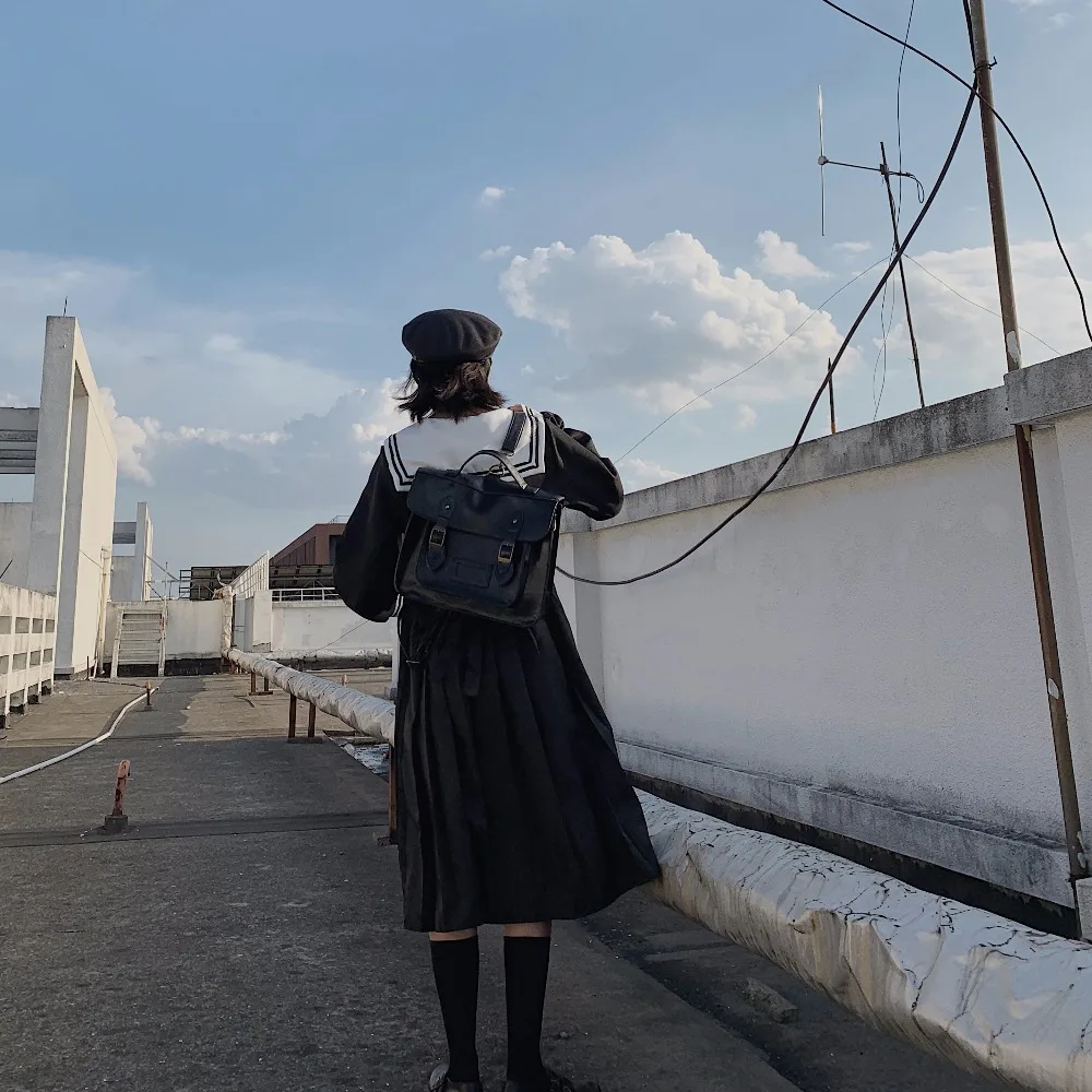 Harajuku матросский воротник темно-синее платье японский Лолита сладкий лук девушка ретро Хлопок Kawaii консервативный стиль платья с длинными рукавами