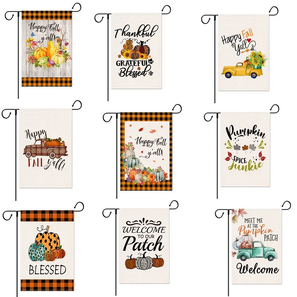 

Fall Garden Flag Car Pumpkin Garden Flag Autumn Leaves Flags Burlap-Vertical Double Sided Outdoor Decorations Yard
