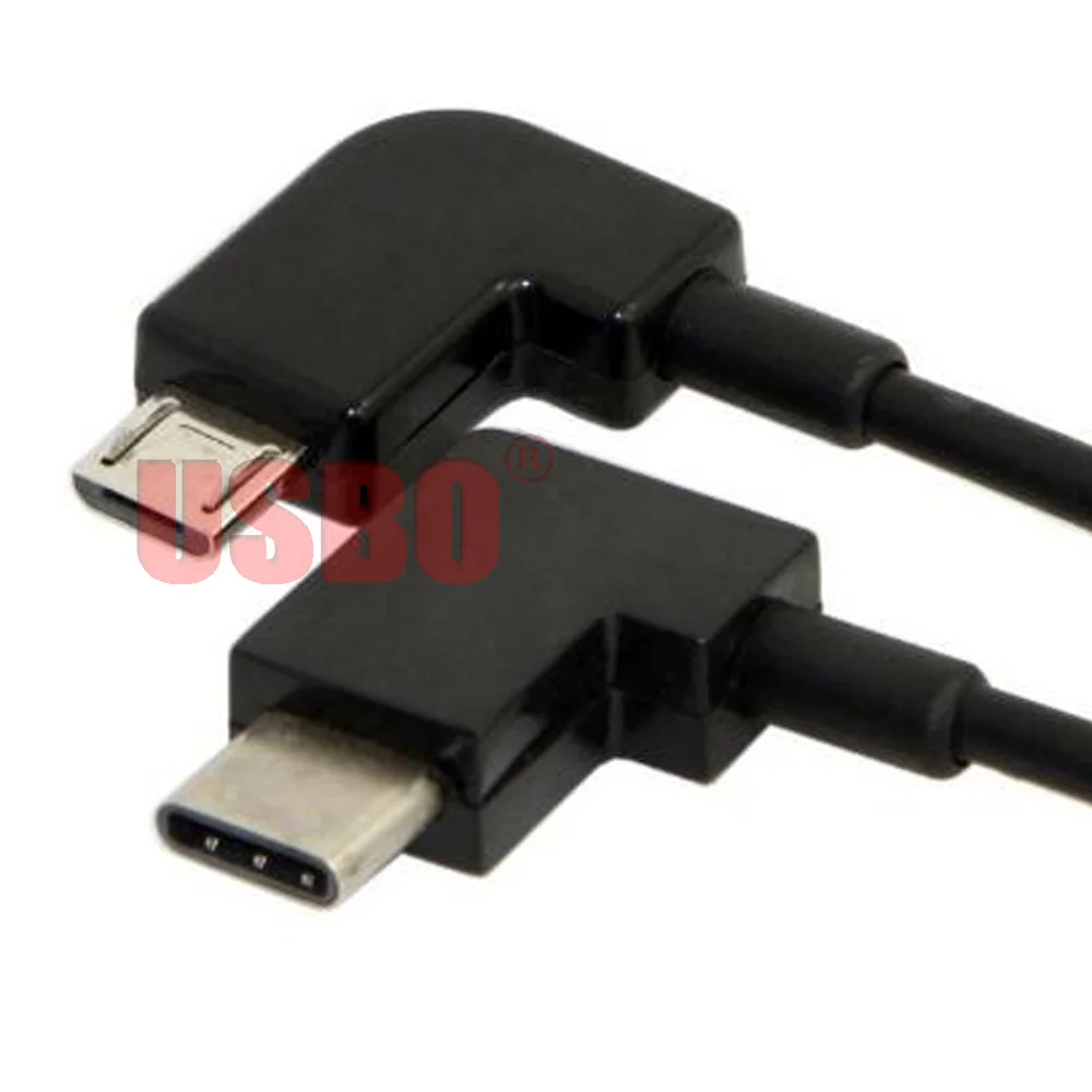Высококачественный двойной угловой черный 0 3 м USB3.1 Тип C штекер-штекер Micro-USB