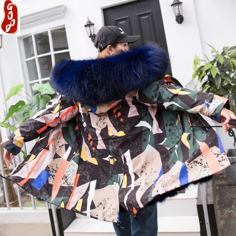 

Winter Jacket Women Coat Jackets Natural Raccoon Fur Parka Real Fur Thick Warm Coats Female Medium Long Outwear LPL1095