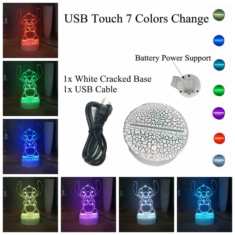 W-USB Touch 7 colors Милые Прошитые светодиодный Ночной светильник мультфильм Акриловые RGB многоцветный USB 3D Иллюзия ночной сон лампа лучший подарок на год - Испускаемый цвет: W-USB Touch 7 colors