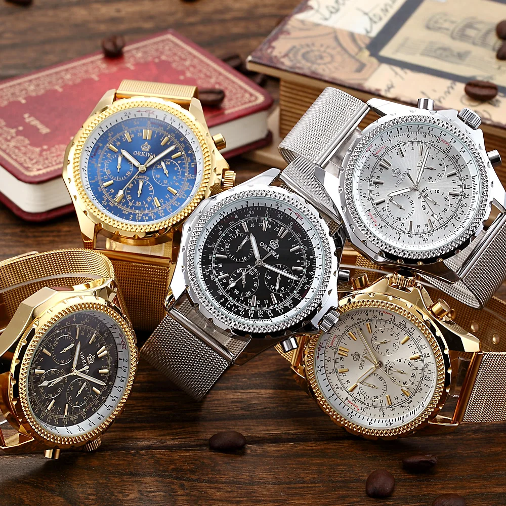 2020 Известный люксовый бренд золотые мужские наручные часы из нержавеющей стали с