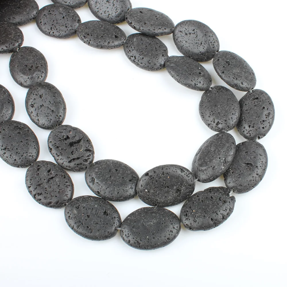 

18x25mm Natural Volcanic Rock Black Color Oval Shape Semi-finished Products To Make DIY Jewelry Necklace Earrings Accessories