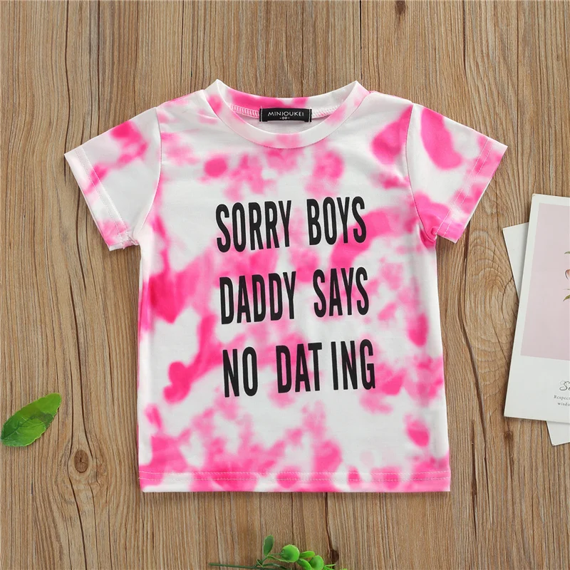 

Toddlers Breathable Summer T-shirt,Little Boys Girls Random Dyeing Letter Printing Short Sleeve Round Collar Top Casual Clothes