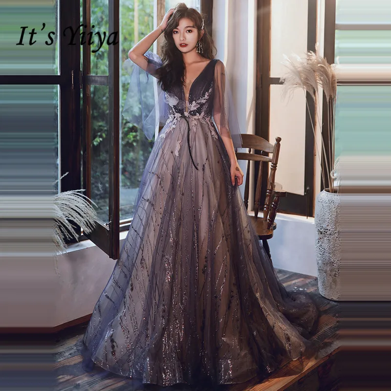 Женское вечернее платье It's Yiiya Зеленое Длинное без рукавов с V образным вырезом