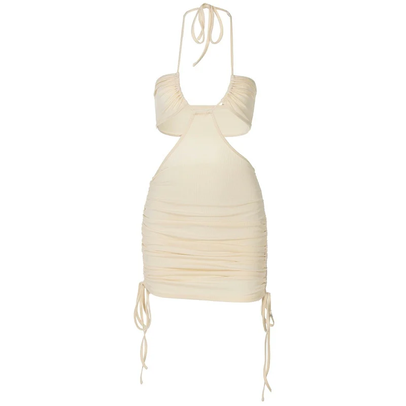 

New fall sexy lace-up cut-out halter drawstring dress, Amazon