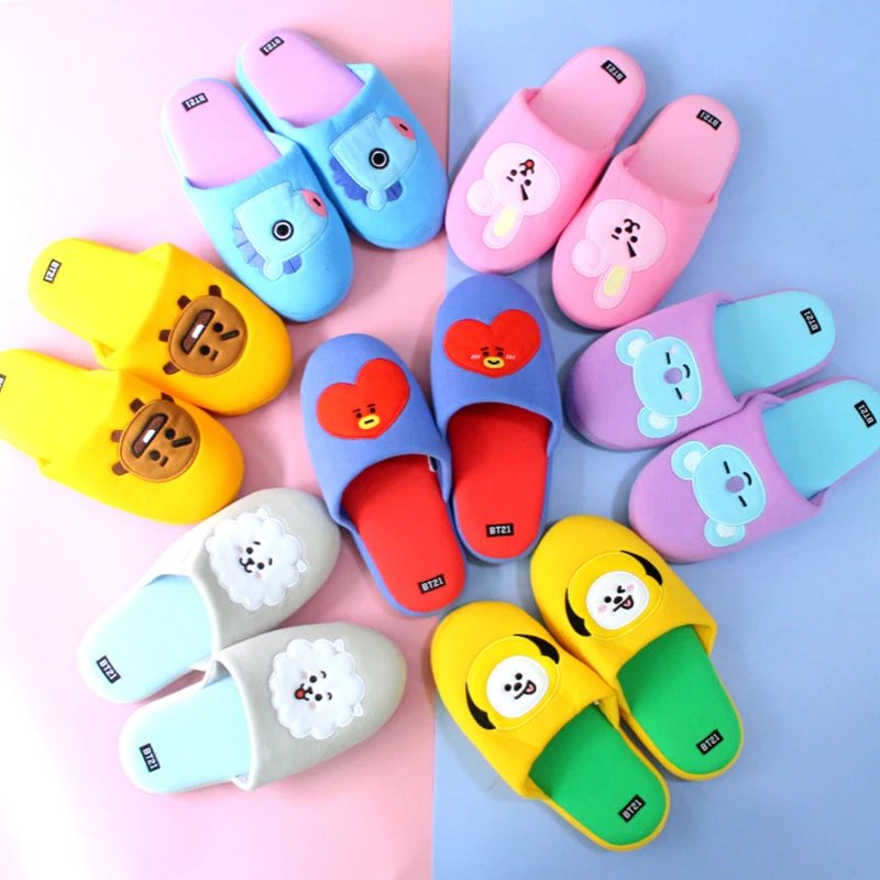 2HQBTSC Home slippers cartoon embroidered cotton shoes cute warm couple cotton slippers fashionable 