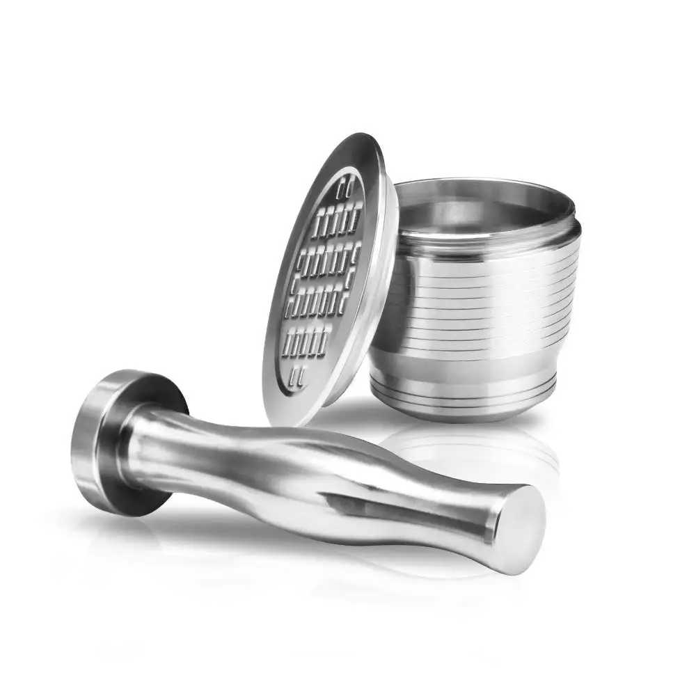 

Reusable Rich Crema Nespresso Coffee Filter Compatible for Nespresso Machine ,with Tamper Coffee Spoon,Brush4 Set