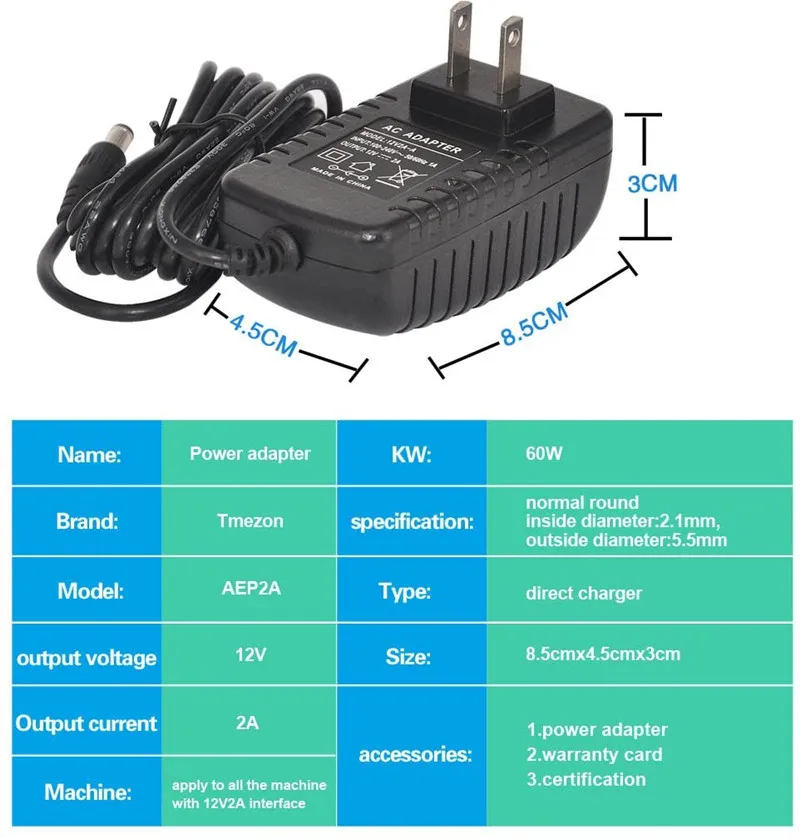 Адаптер питания 12 В 2 А от переменного тока до постоянного штекер 1 мм X 5 настенный