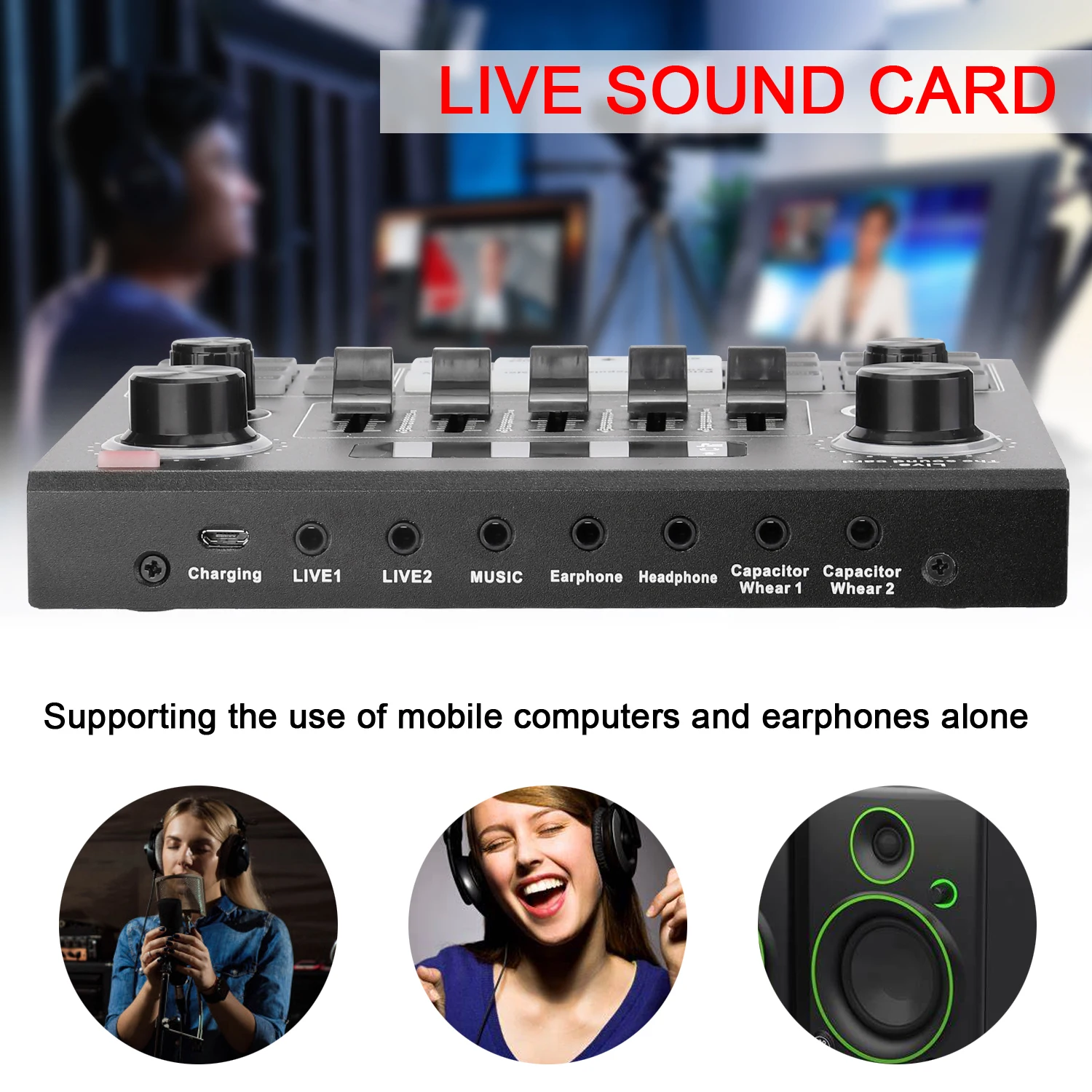 

V9 Audio USB Headset Microphone Webcast Live Sound Card 12 Electric Sounds Broadcast for Phone Computers